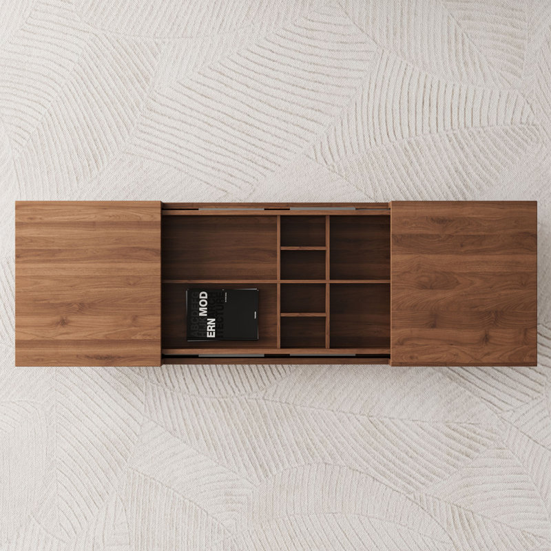 Ahijah 2 Piece Mid Century Modern Living Room Set: 70.87" Slatted TV Stand & Expandable Storage Coffee Table