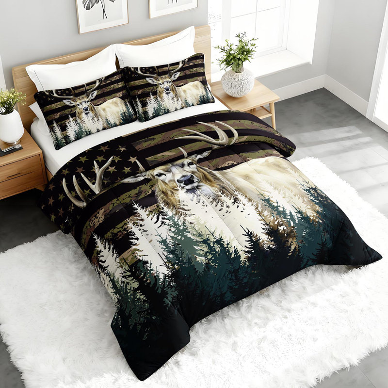 Ensemble d'édredon Majestic Elk Camouflage, ensemble de literie de chasse rustique avec 2 taies d'oreiller, literie douce et lavable à la machine, édredon toutes saisons