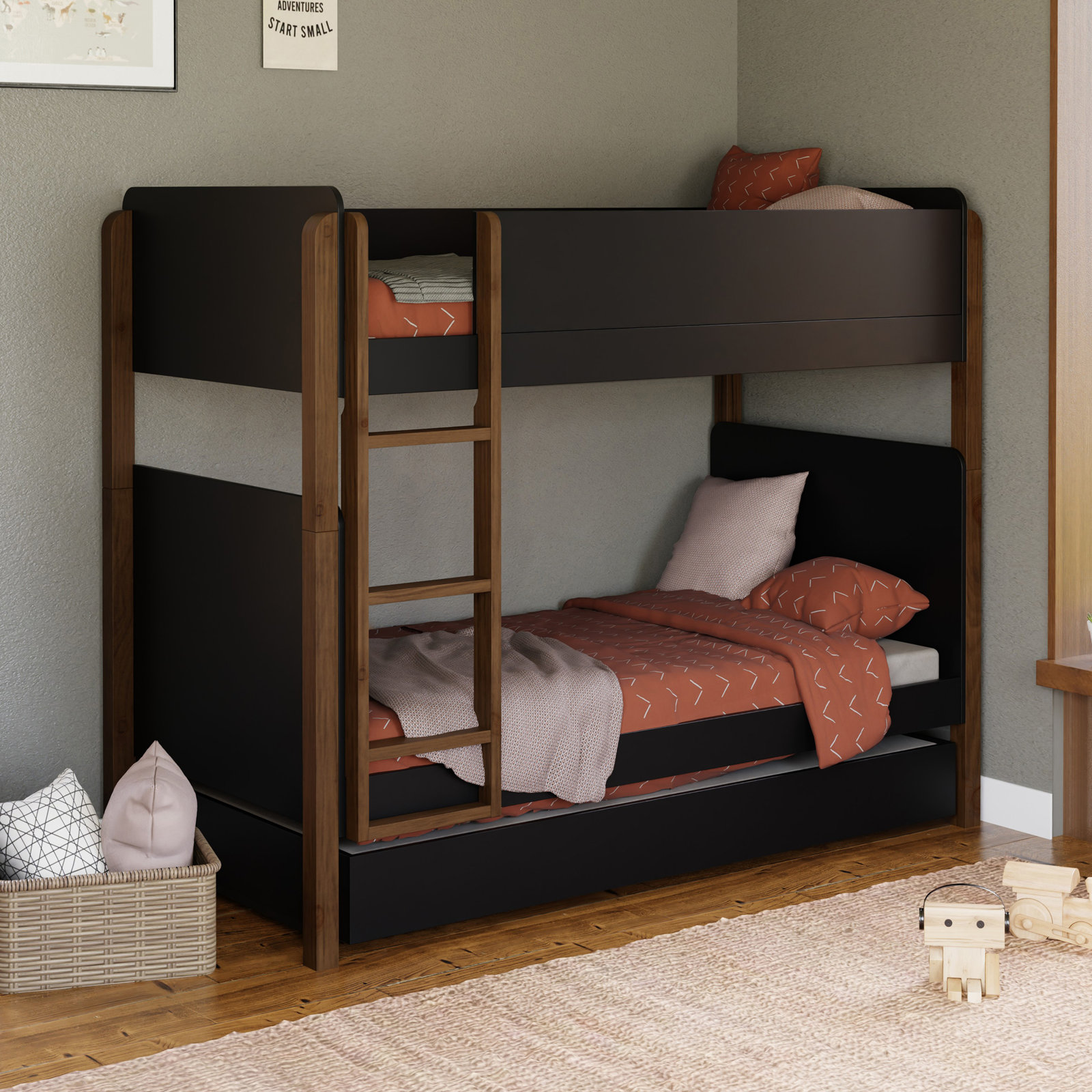 TipToe Twin Bunk Bed, Black/Natural Walnut