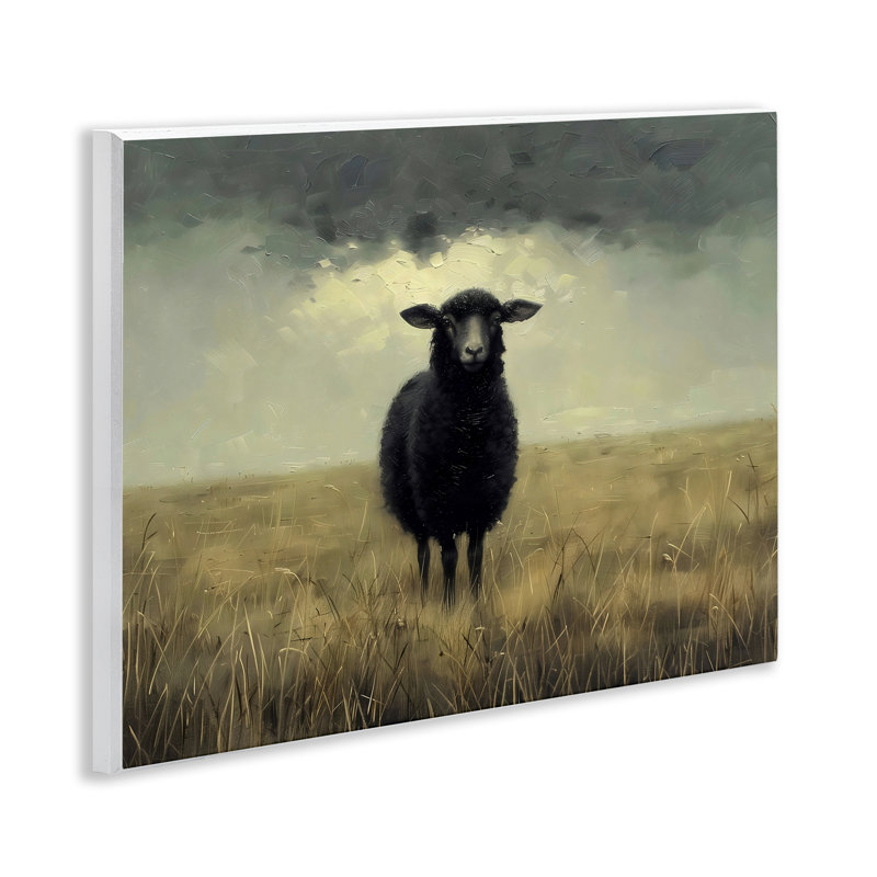 Plaque murale «Black Sheep in Field», conception par Arlington Prints