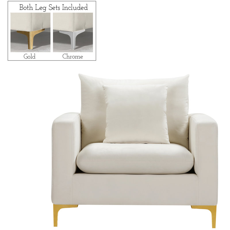 Fauteuil large en velours Naomi, Crème