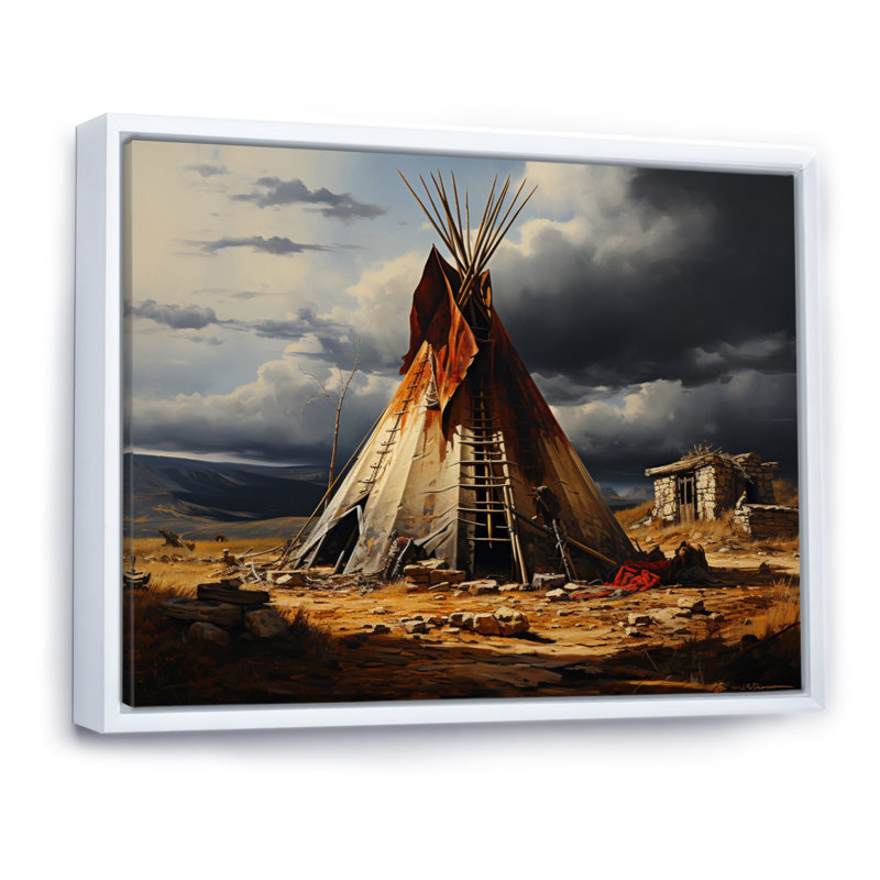 Tente amérindienne embrassant la tradition - Art mural amérindien, 12" H x 20" W, Cadre flottant blanc