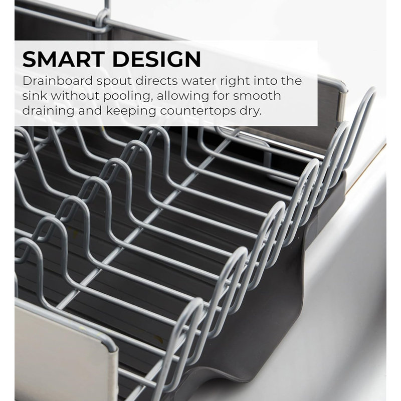 Utensil Caddy Compact Dish Drying Rack  With Second Tier, Rust Resistant Wires And Angled Drain Board To Dry Plates, Bowls, Cups And Flatware,Silver And Black,16.8In D X 13In W X 14.2In H