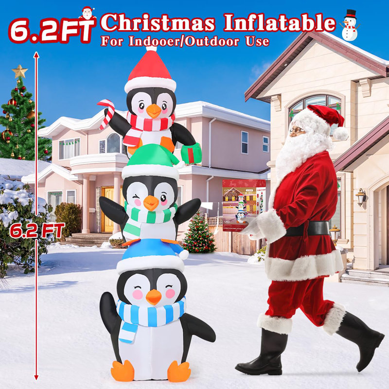 6 FT Inflatable Christmas Penguins with Built-in LEDs