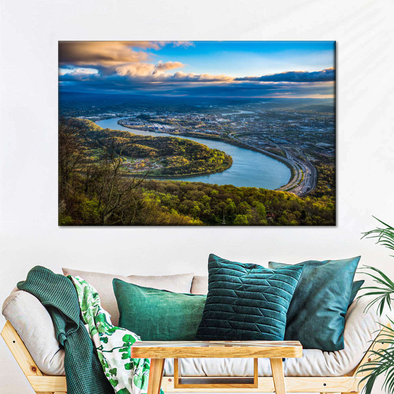 Vue aérienne de Chattanooga, Tennessee, sur toile, H 8 po x l 12 po x P 1 po