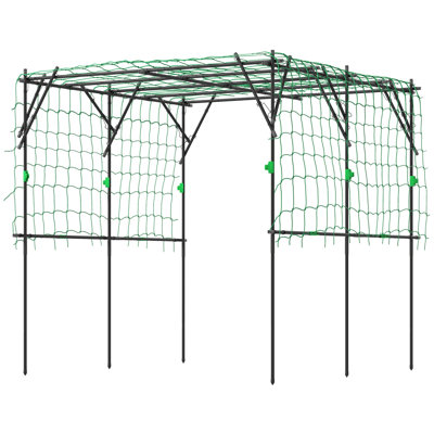 Large Metal Garden Arch Trellis with Climbing Net, Adjustable PE Coated Steel Plant Support, 87.8" All-Sided Size for Climbing Vines & Vegetables, Black, Assembly Required