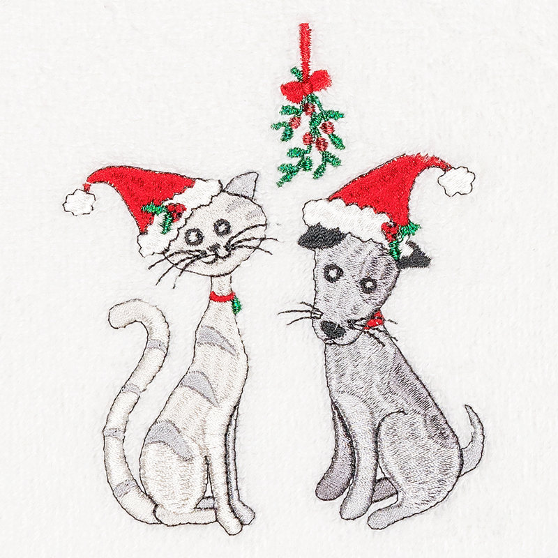 Christmas Cute Couple Embroidered Luxury Turkish Cotton Hand Towel, White
