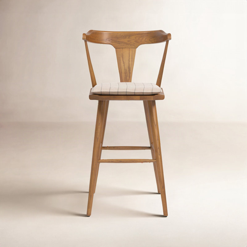 Boid Solid Wood Stool, Counter Stool (25.21" Seat Height), Lavon Flint/Linen Blend, Black Oak