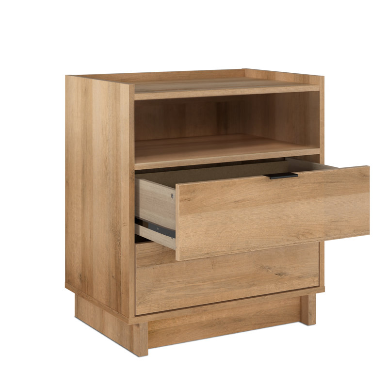 Table de chevet à 2 tiroirs de 23,75 po de large avec tablette ouverte Chaunta, table de chevet moderne, rangement de table de bout pour la chambre à coucher, le salon, le bureau, l 23,75 po x H 26,75 po x P 16 po, chêne naturel