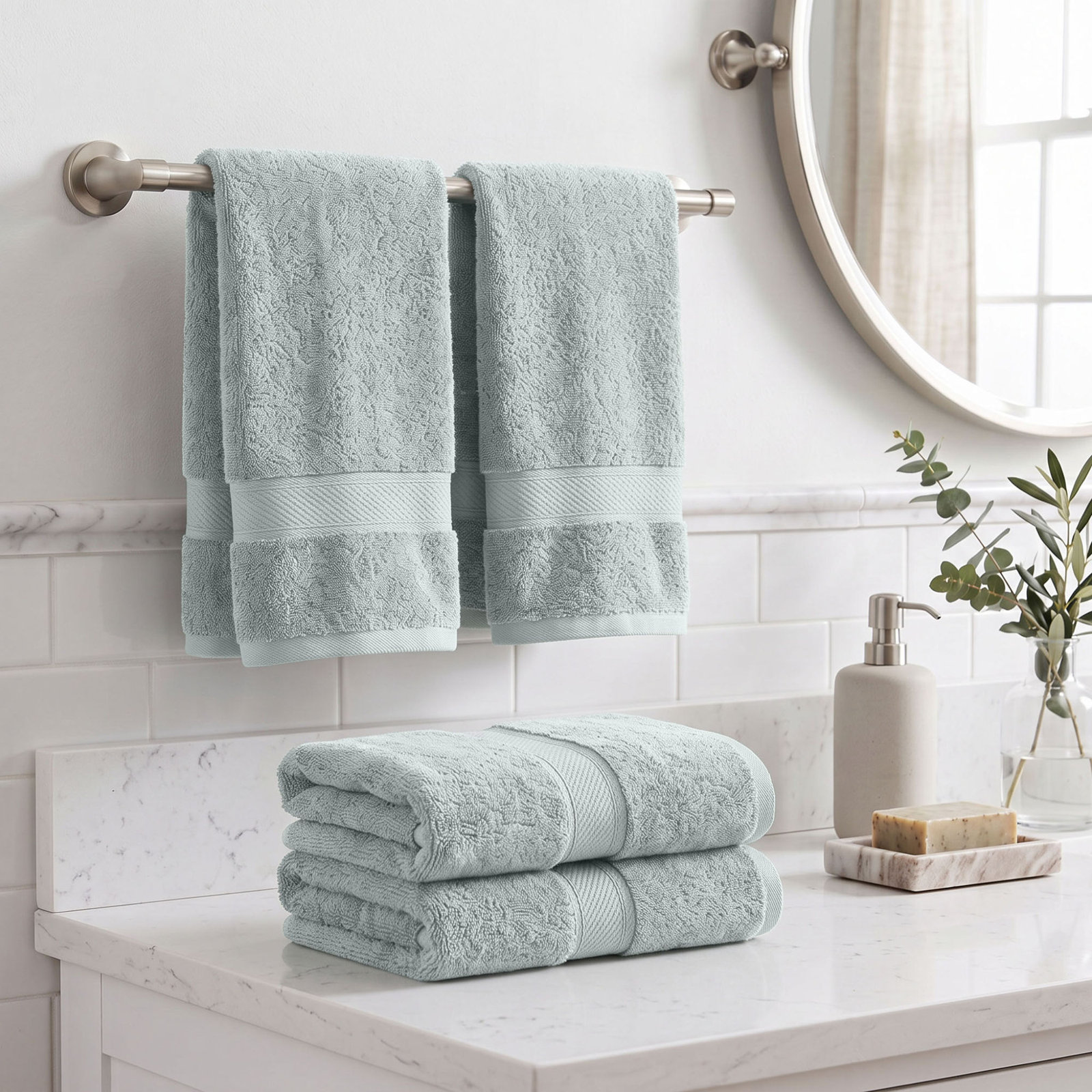 Egyptian Cotton Hand Towels, Sea Foam