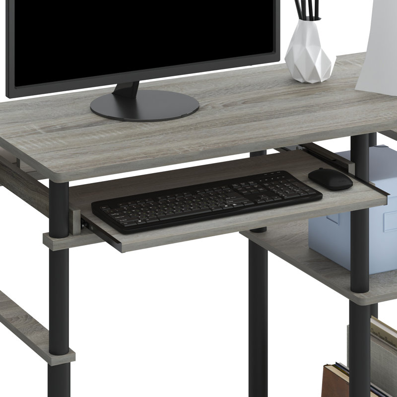 Table de bureau d'ordinateur avec 2 tablettes pour le rangement de bureau et de salon peu encombrant, chêne français gris / noir
