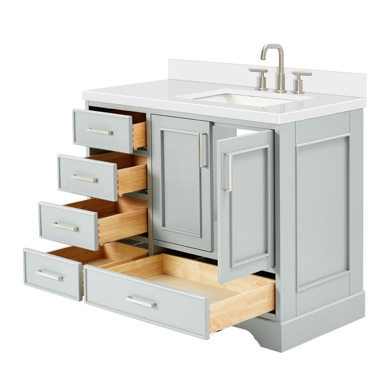 Ensemble de meuble-lavabo simple 43 po avec plateau Abshire, Gris