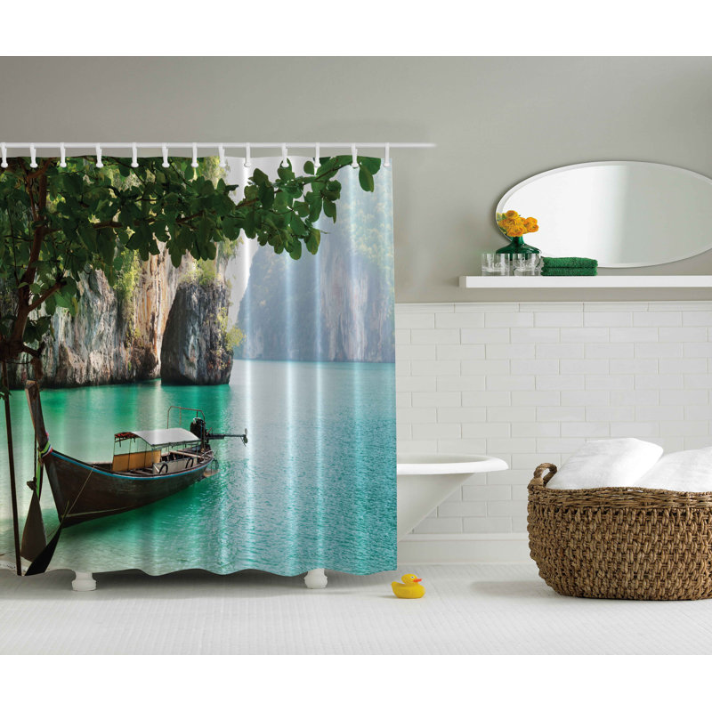 Rideau de douche à imprimé simple en bois sandale talon, H 70 po x l 69 po