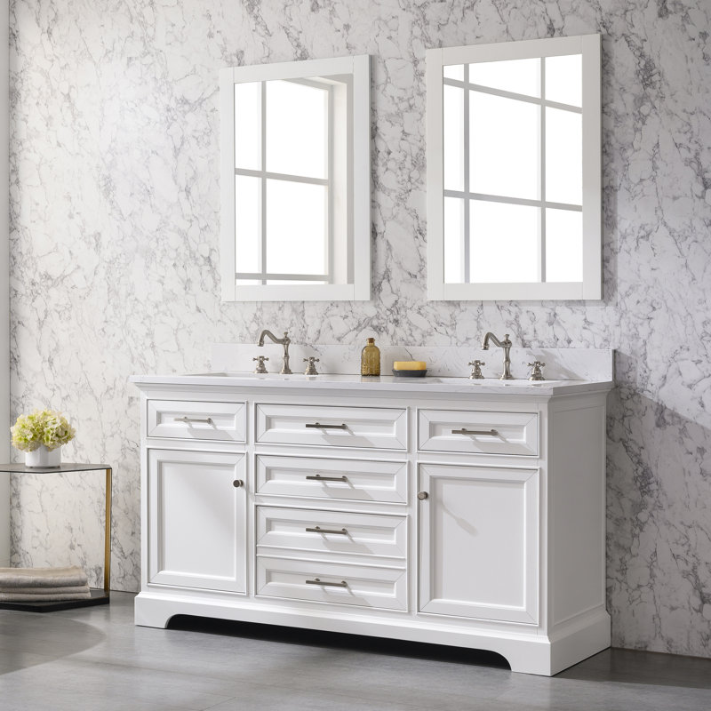 Thompson 60" W Double Vanity, White/Brushed Nickel