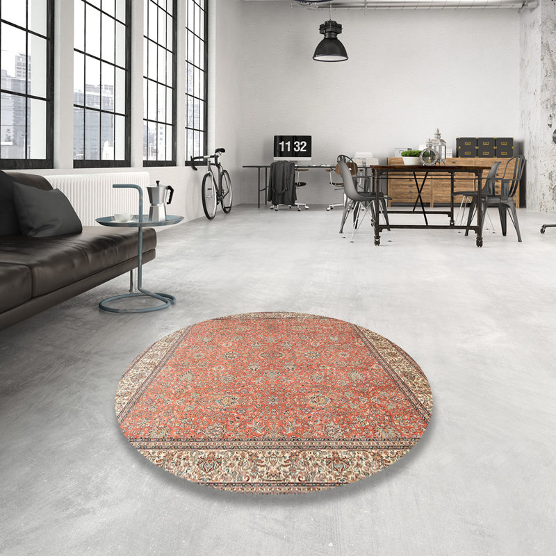 Tapis rouge/gris traditionnel Casebier, Rond 3 pi