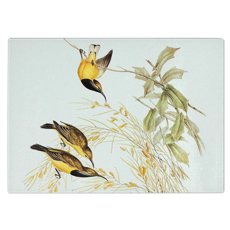 Tempered Glass Australian Sunbirds Chopping Board, 28.5 cm W x 20 cm L