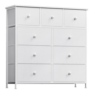 Ojaswi 9 Dresser, Chest of Drawers with Wide 39'', Easy-Pull Fabric & Wood  Dressers with Top