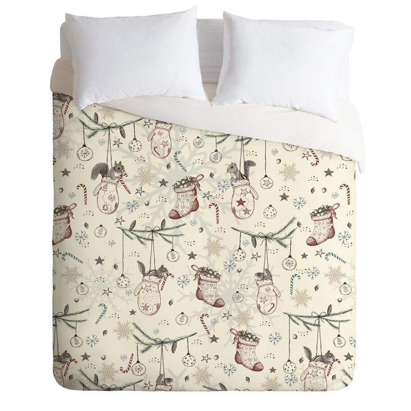 Ensemble de housse de couette Squirrel Heavenly Christmas, Housse de couette simple / simple TG et 1 taie dé