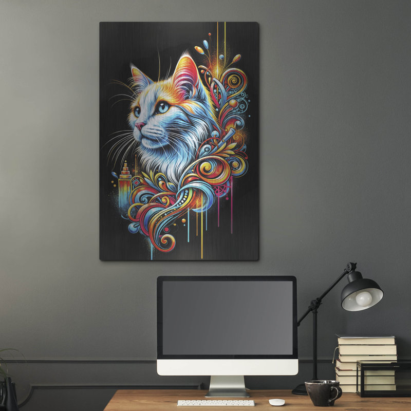 «Cat Portrait - Graffiti Style» par Rey Klimt, art mural en métal, H 36 po x l 24 po