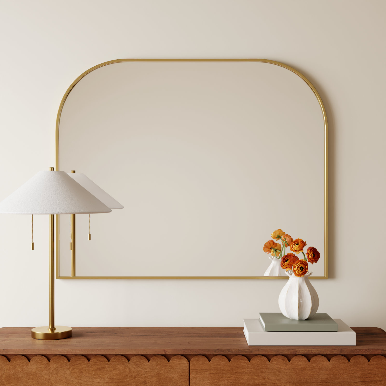 Sabine Metal Wide Arch Wall Mirror, Brass, 34" x 42"