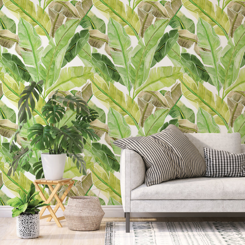Adhésif mural vert à feuilles de palmier