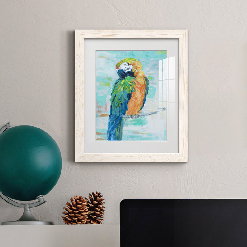 Island Parrot II - peinture encadrée, Cadre blanc, H 24 po x l 18 po x P 1,5 po