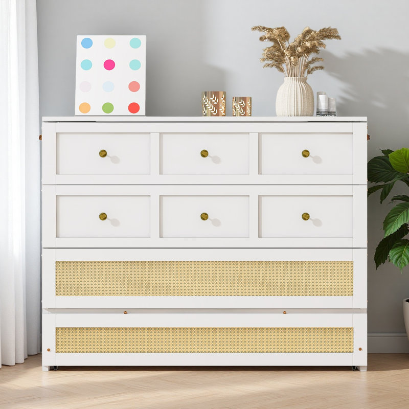 Full Size Murphy Bed With Large Drawers, White