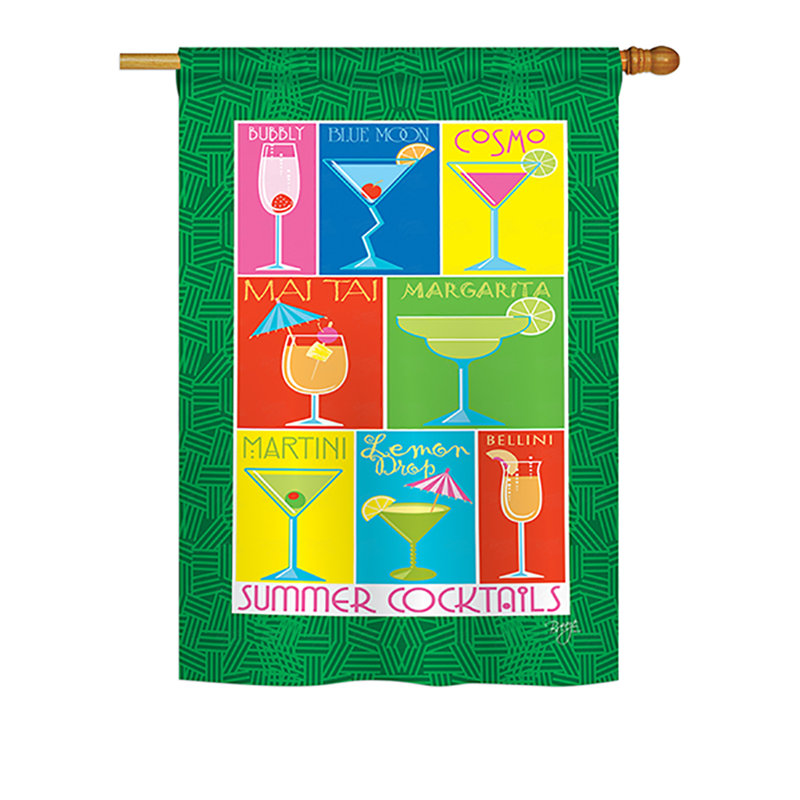 Drapeau maison en polyester à 2 côtés summer drinks, H 18,5 po x l 13 po