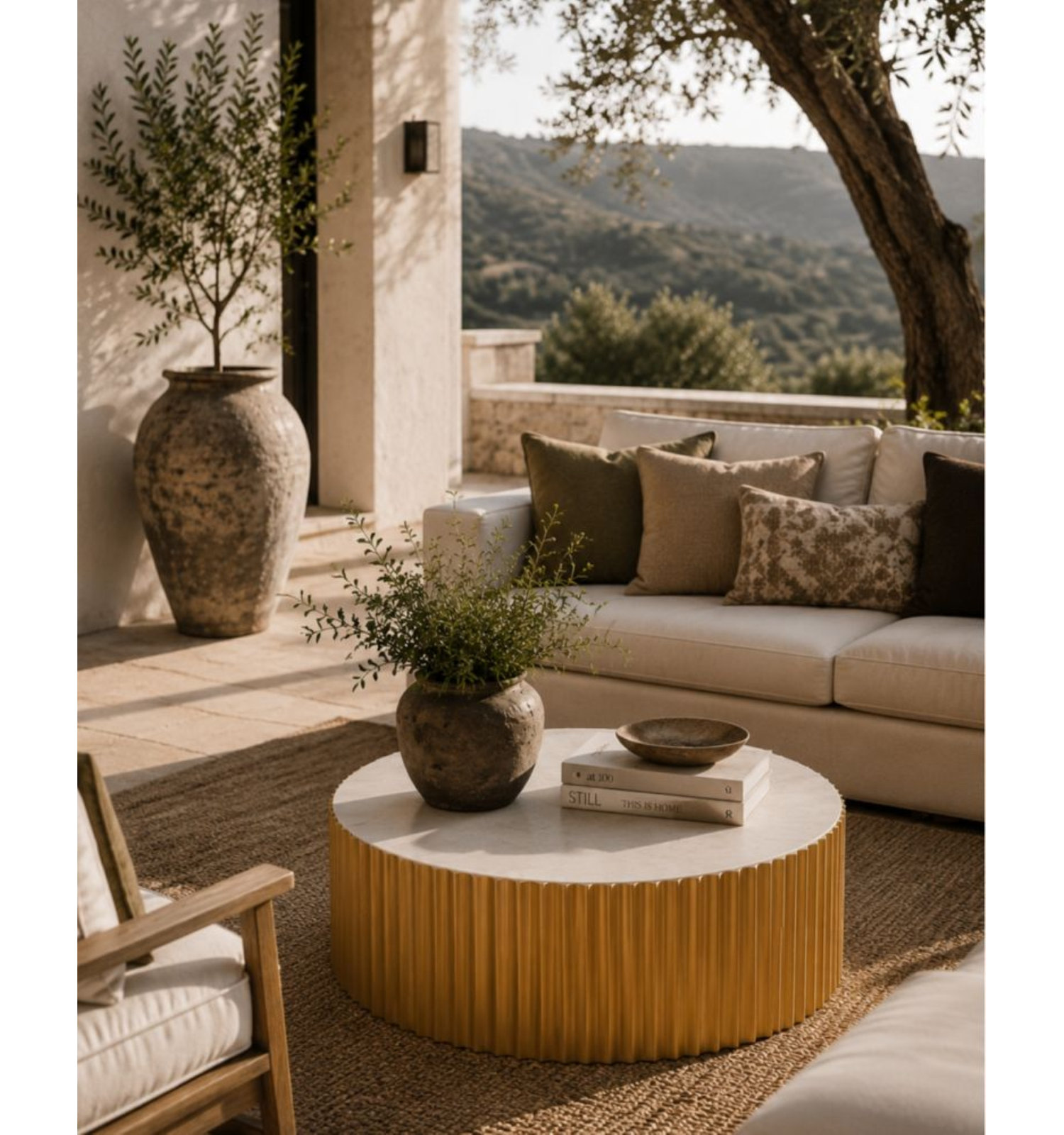 Perpetual 26 " Patio Table, Ivory White/Gold