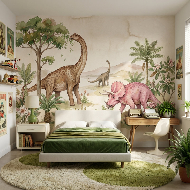 Papier peint dinosaures nature préhensible amovible, Non-Woven Nonpasted, 160"x108"