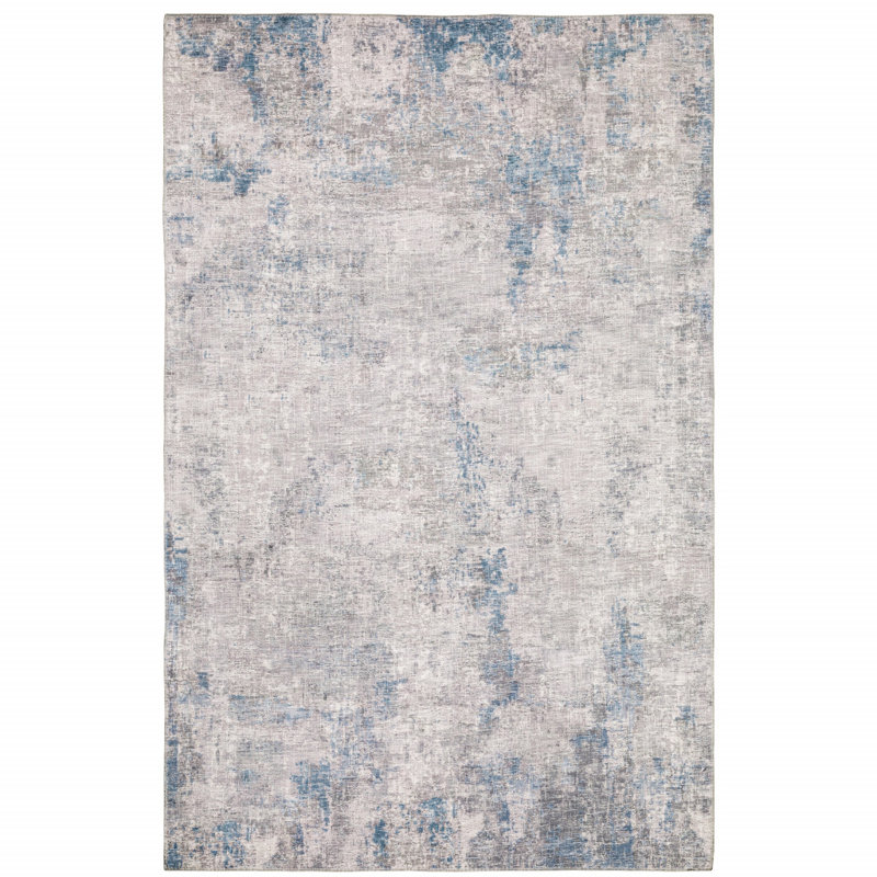 Tapis abstrait gris / bleu, Rectangle 8 pi 9 po x 12 pi