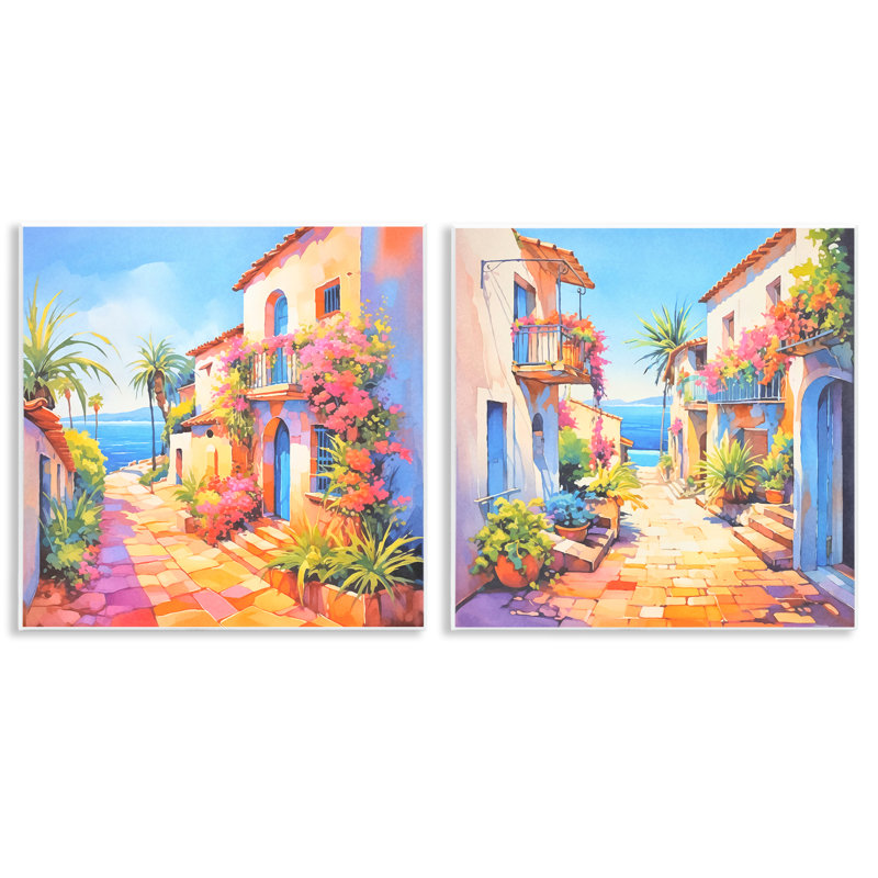 Ensemble de 2 plaques murales méditerranéennes «Vista Island» par Andrea Haase