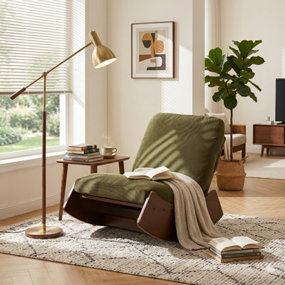 Rocking Chair Corduroy Fabric Upholstered Tall Back Glider Rocker Rocking Accent Chair Comfy Single Sofa Side Chair for Living Room Bedroom Hotel, Bedroom