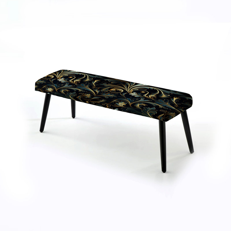 Banc rembourré noir Ikat, Gold And Green Luxury Damask II