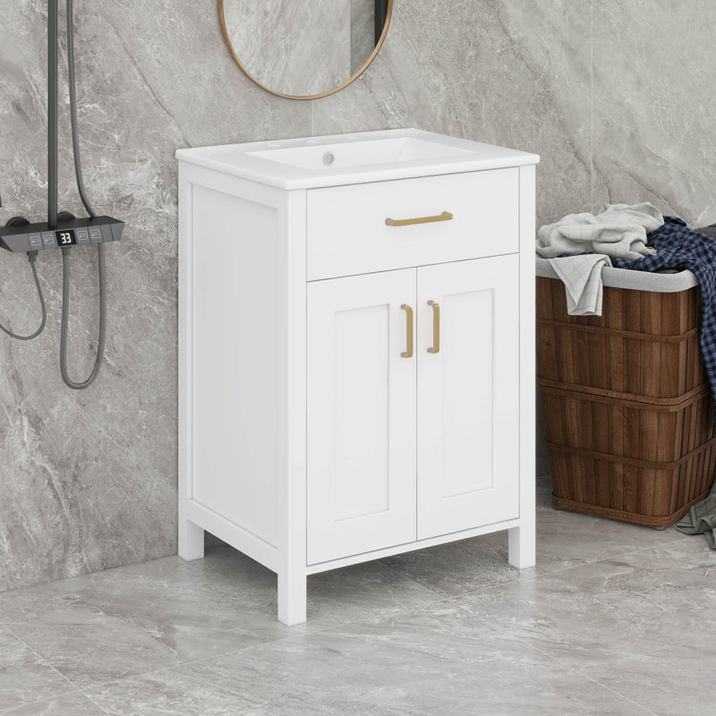 24 Inch Laundry Sink With Cabinet, Gold/White