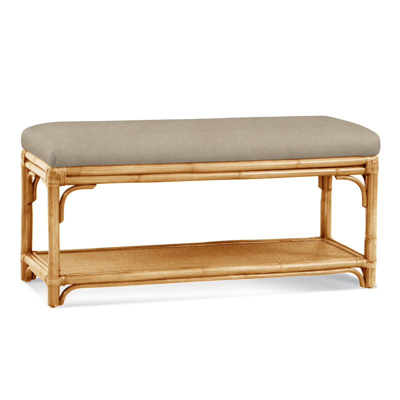 Summer Retreat Wicker Shelf Storage Bench, Honey, Oatmeal Crypton Performance; 0822-74