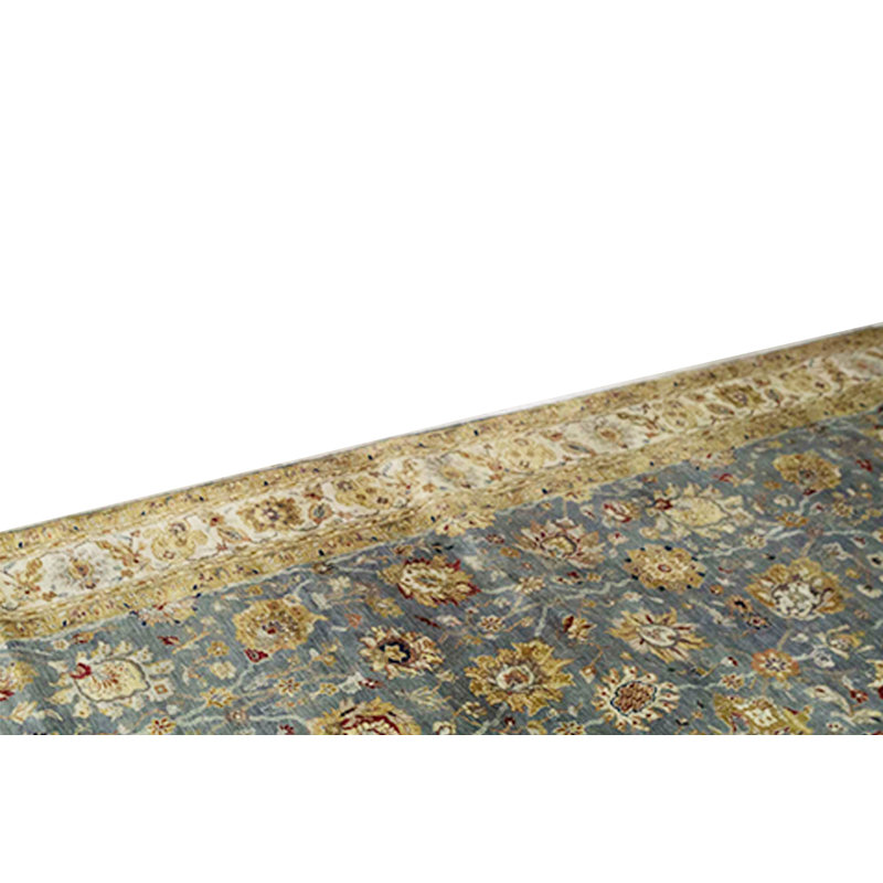 Wool Oriental Area Rug in Light Blue/Gold/Beige