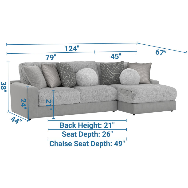 Méridienne 2 pièces avec coussins de siège Stafford et coussins décoratifs Stafford, Grey Polyester, Orienté à droite