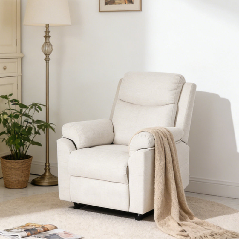75cm Wide Chenille Wall Recliner Standard Recliner, White Beige