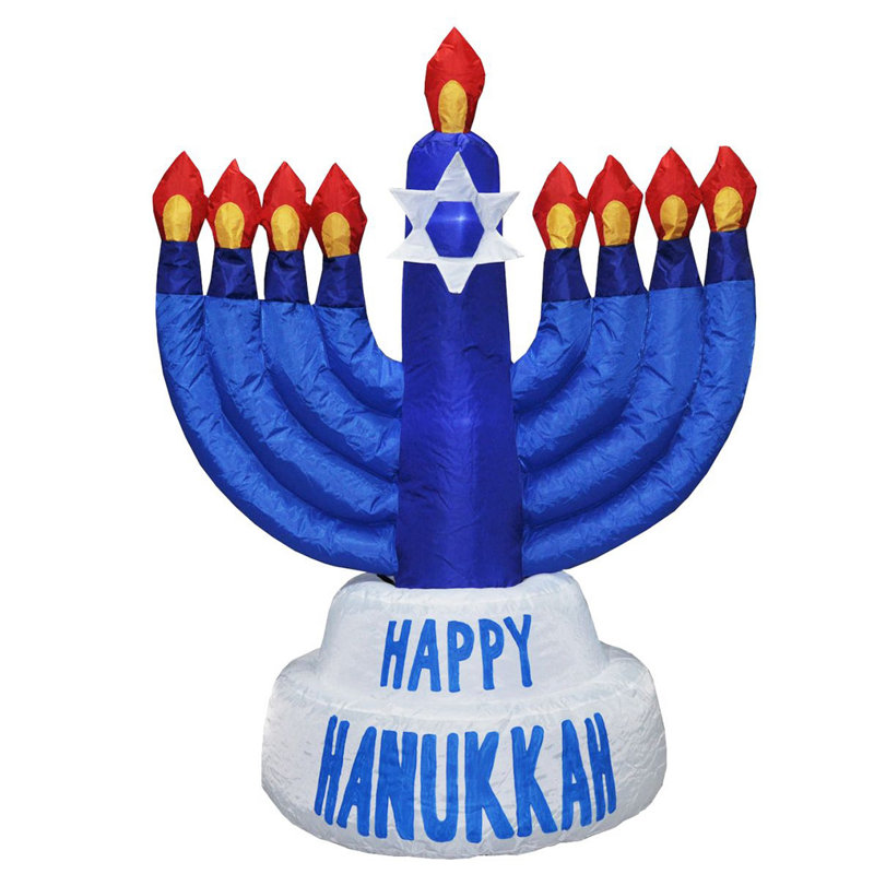Menora de Hanoukka extérieure 42 po bleue et orange pré-éclairée - lumières claires