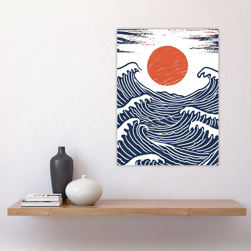 Wall Art Print Sun with Sea Waves Seascape Painting Poster