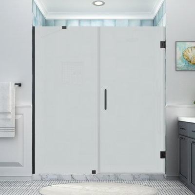 Belmore XL 69.25 - 70.25 in. x 80 in. Frameless Hinged Shower Door with Ultra-Bright Glass