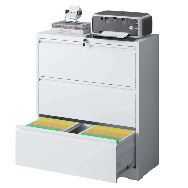 Classeur à 3 tiroirs en métal, verrouillable blanc, pour le bureau, pouvant accueillir des papiers de format Légal / Lettre / A4 / F4, et classeur polyvalent avec tiroirs, métal, espace, documents, pratique de longue durée