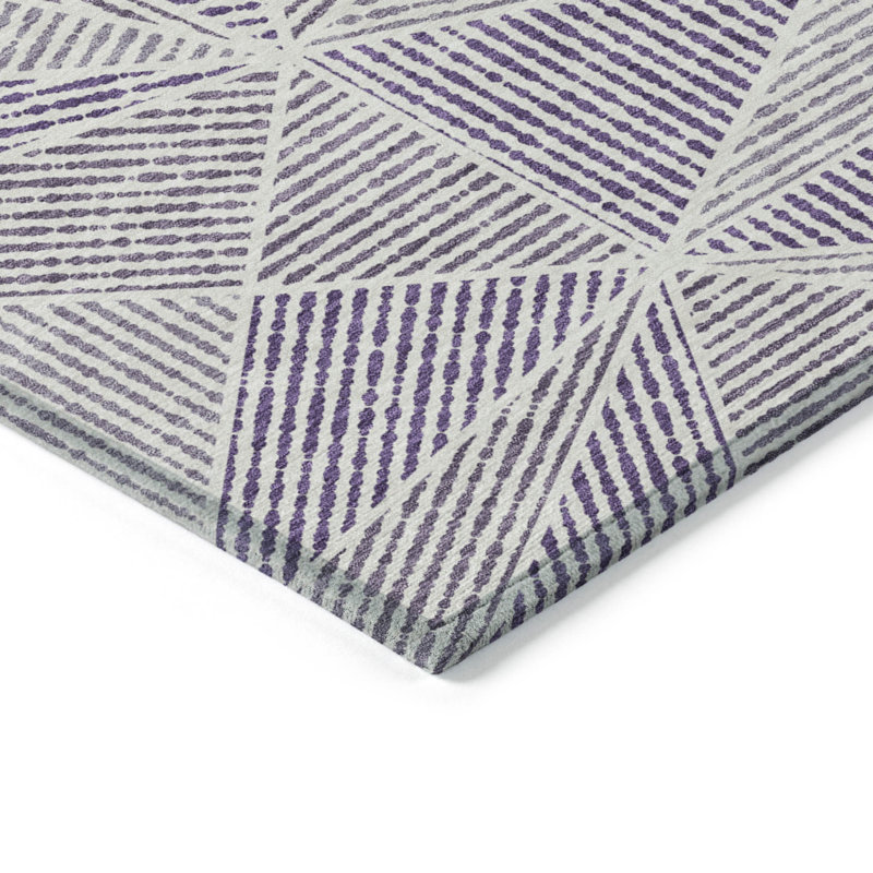 3' X 5' Purple Lilac And Silver Geometric Washable Indoor Outdoor Area Rug