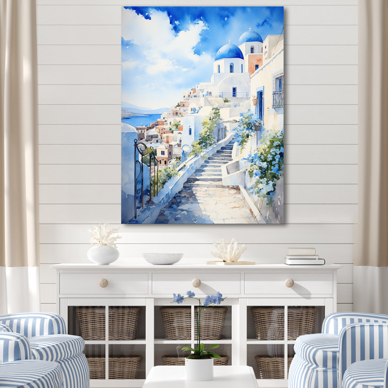 "Village côtier des îles grecques III", Toile tendue, H 20 po x l 12 po x P 1 po
