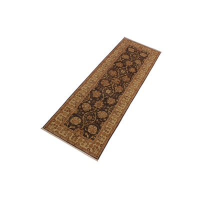 Tapis de couloir noir / brun en laine noué à la main de style oriental 3 pi 1 po x 9 pi 3 po Grigori
