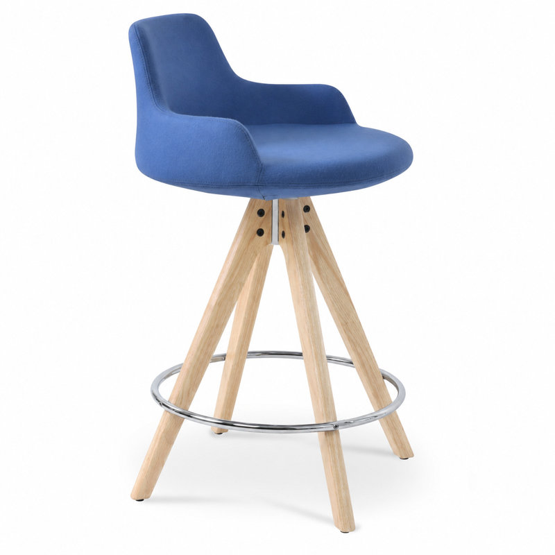 Tabouret de bar et de comptoir, Naturel, Tabouret de bar (hauteur d'assise de 29,5 po), Tissu turquoise