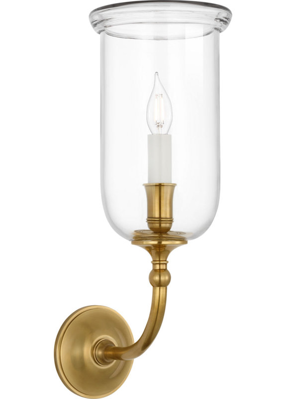 Embers 20" Single Hurricane Sconce with Clear Glass, Natural Brass