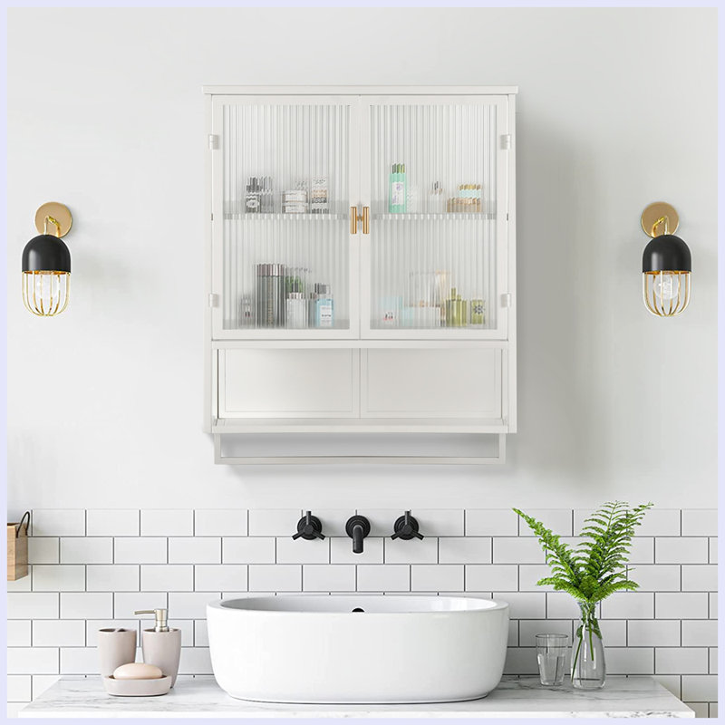 Armoire murale moderne à deux portes avec portes en verre et rangement à deux niveaux Modern, Blanc
