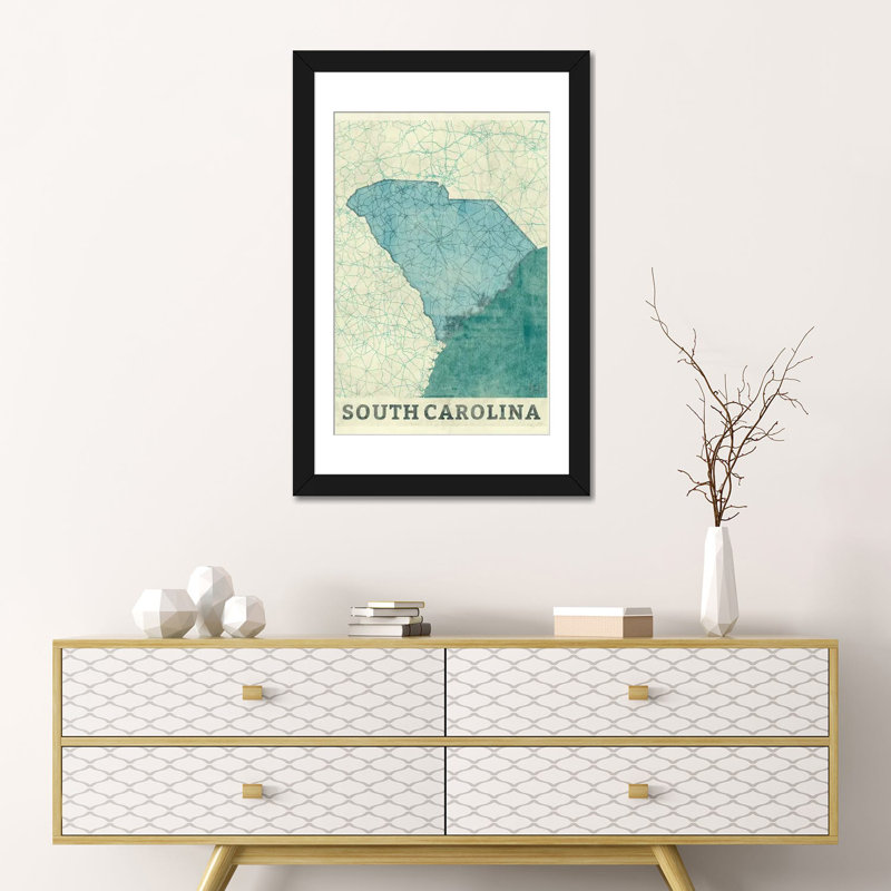 Carte de la Caroline du Sud par Hubert Roguski - Impression sur toile tendue sur châssis, H 32 po x l 24 po x P 1 po, Blanc